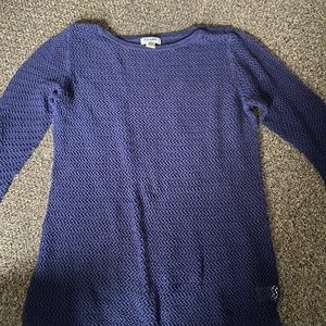 Navy Crochet Long Sleeved Top